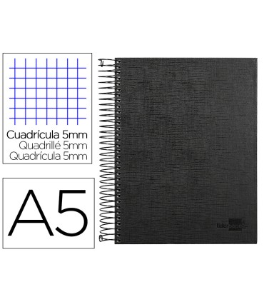 Cuaderno espiral liderpapel a5 micro papercoat tapa forrada 140h 75 gr cuadro5mm 5 bandas 6 taladros negro