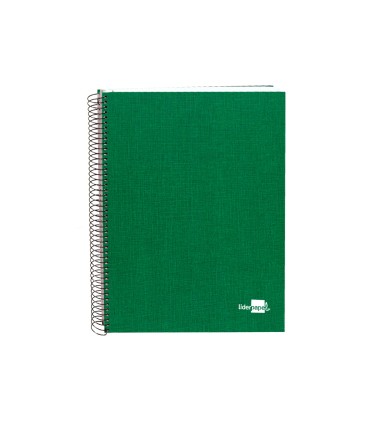 Cuaderno espiral liderpapel a4 micro papercoat tapa forrada 140h 75 gr cuadro5mm 5 bandas 4 taladros verde