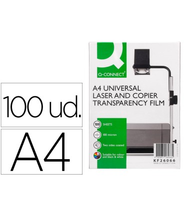 Transparencia q connect din a4 kf26066 para fotocopiadora tratada dos caras caja de 100 hojas