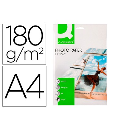 Papel q connect foto glossy kf01103 din a4 digital photo para ink jet bolsa de 20 hojas de 180 gr