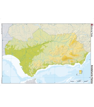 Mapa mudo color din a4 andalucia fisico