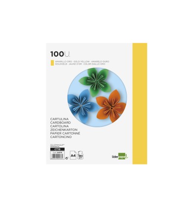 Cartulina liderpapel a4 180g m2 oro paquete de 100 hojas