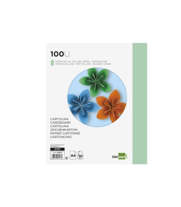 Cartulina liderpapel a4 180g m2 verde paquete de 100 hojas