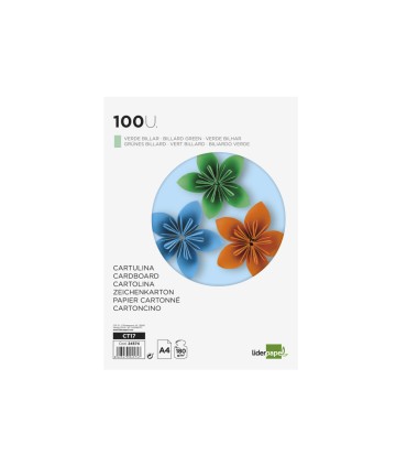 Cartulina liderpapel a4 180g m2 verde paquete de 100 hojas