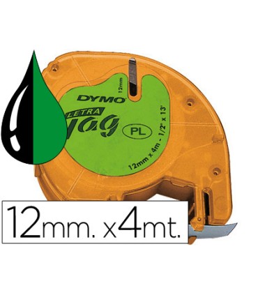 Cinta dymo 12mmx4mt negro verde acido para maquina letratag