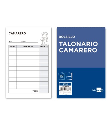 Talonario liderpapel camarero bolsillo original y 2 copias t350