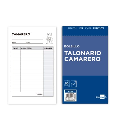 Talonario liderpapel camarero bolsillo original y copia t250