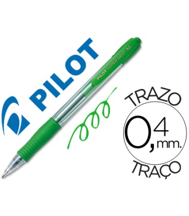 Boligrafo pilot super grip verde retractil sujecion de caucho tinta base de aceite