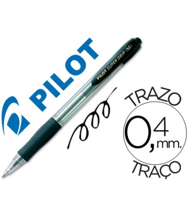 Boligrafo pilot super grip negro retractil sujecion de caucho tinta base de aceite