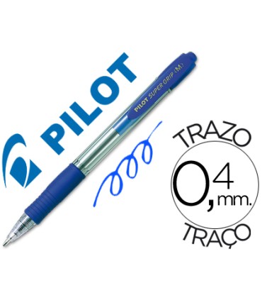 Boligrafo pilot super grip azul retractil sujecion de caucho tinta base de aceite