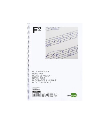 Bloc musica liderpapel pentagrama 3mm folio 20 hojas 100g m2