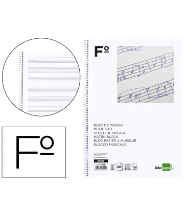 Bloc musica liderpapel pentagrama 3mm folio 20 hojas 100g m2