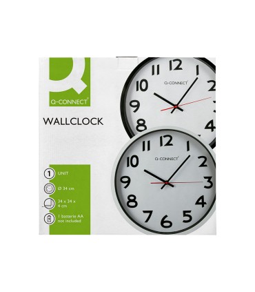 Reloj q connect de pared plastico oficina redondo 34 cm marco negro