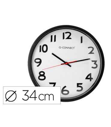 Reloj q connect de pared plastico oficina redondo 34 cm marco negro