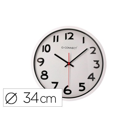 Reloj q connect de pared plastico oficina redondo 34 cm marco blanco