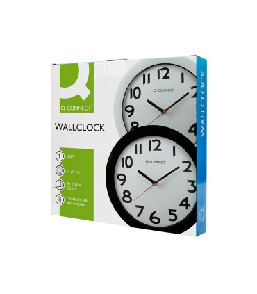 Reloj q connect de pared plastico oficina redondo 30 cm marco negro