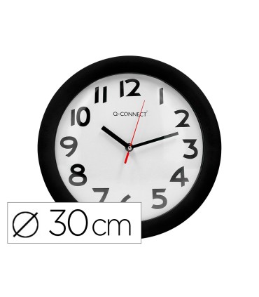 Reloj q connect de pared plastico oficina redondo 30 cm marco negro