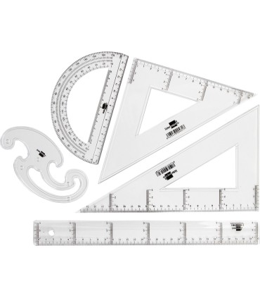 Juego escuadra y cartabon 25cm regla 30cm semicirculo 15cm y plantilla de curvas liderpapelen petaca opaca color verde