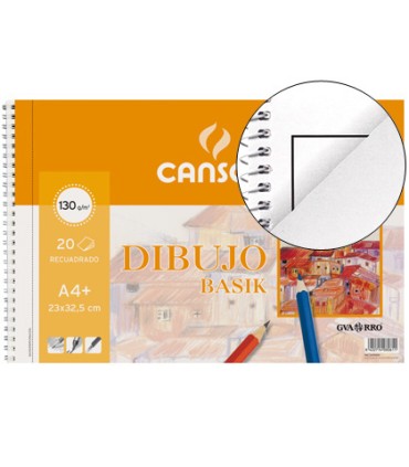 Bloc dibujo basik din a4 espiral 23 x 325 cm 20 hojas microperforado 2 taladros con recuadro