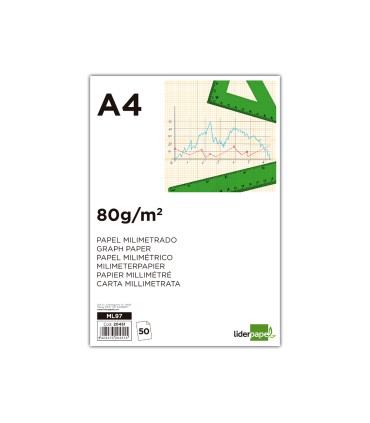 Bloc papel milimetrado liderpapel encolado 210x297 mm 50 hojas 80g m2