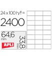 Etiqueta adhesiva apli 1263 tamaño 64,6x33,8 mm fotocopiadora laser ink-jet caja con 100 hojas din a4