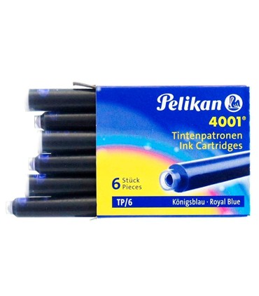 Tinta para plumas pelikan azul real caja 6 cartuchos