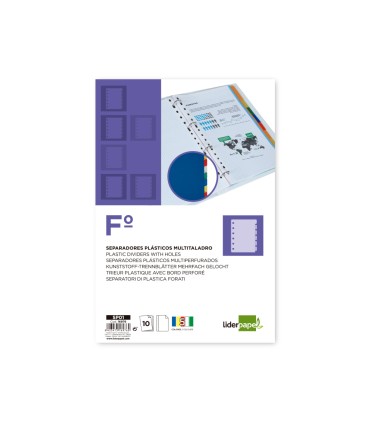 Separador liderpapel plastico juego de 10 separadores folio 16 taladros