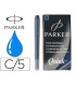 Tinta estilografica parker azul permanente caja de 5 cartuchos