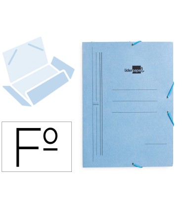 Carpeta liderpapel gomas folio 3 solapas carton pintado azul