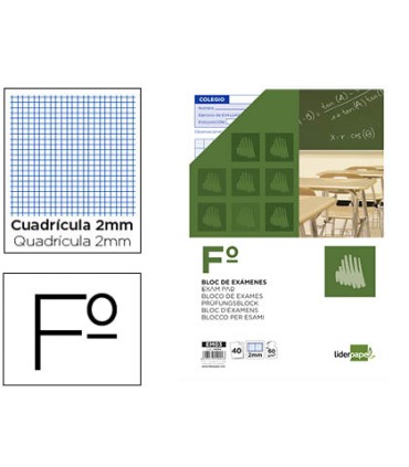 Bloc examenes liderpapel cuadro 2mm folio 40 hojas 60g m2