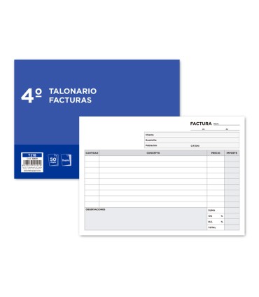 Talonario liderpapel facturas cuarto original y copia t218 apaisado con iva