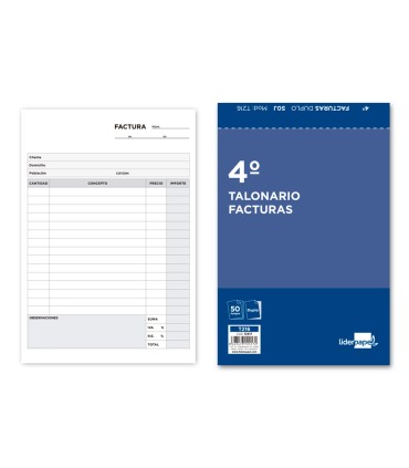 Talonario liderpapel facturas cuarto original y copia t216 con iva