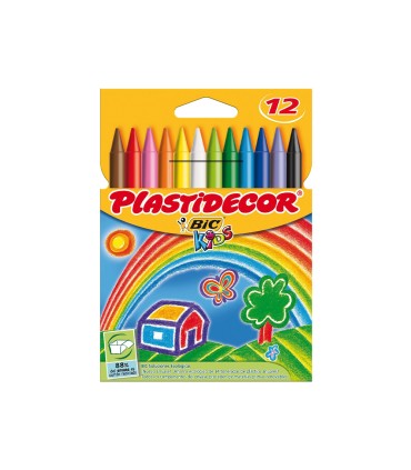 Lapices cera plastidecor caja de 12 colores surtidos