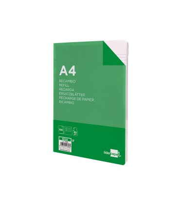 Recambio liderpapel a4 100 hojas 60g m2 horizontal con margen 4 taladros