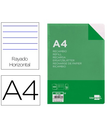 Recambio liderpapel a4 100 hojas 60g m2 horizontal con margen 4 taladros