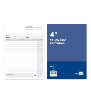 Talonario liderpapel facturas cuarto original t117 sin iva