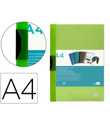 Carpeta liderpapel dossier pinza lateral polipropileno din a4 verde translucido 60 hojas pinza deslizante