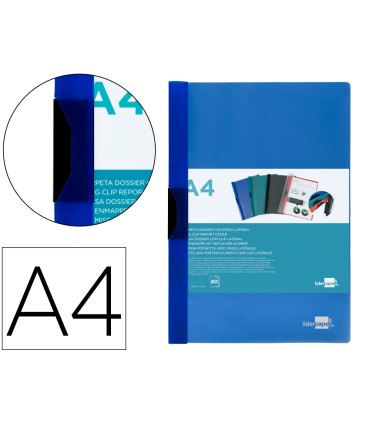 Carpeta liderpapel dossier pinza lateral polipropileno din a4 azul translucido 60 hojas pinza deslizante