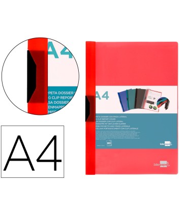 Carpeta liderpapel dossier pinza lateral polipropileno din a4 rojo translucido 60 hojas pinza deslizante