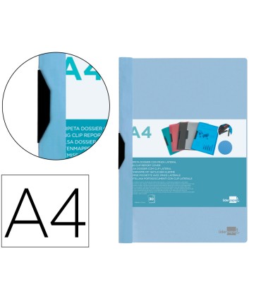 Carpeta liderpapel dossier pinza lateral polipropileno din a4 celeste opaco 30 hojas pinza deslizante