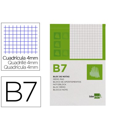 Bloc notas liderpapel cuadro 4mm b7 80 hojas 60g m2 perforado