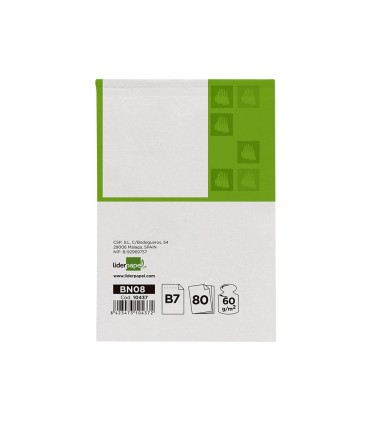 Bloc notas liderpapel liso b7 80 hojas 60g m2 perforado