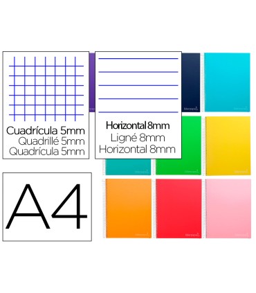 Cuaderno espiral liderpapel a4 micro jolly multidisciplina tapa forrada 140h 75gr 28h 5mm 112h hrtal