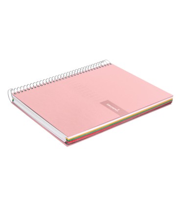 Cuaderno espiral liderpapel a4 micro crafty tapa forrada 120h 90 gr cuadro 5 mm 5 bandas 4 colores color rosa