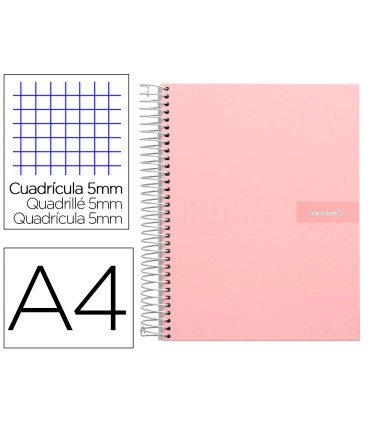 Cuaderno espiral liderpapel a4 micro crafty tapa forrada 120h 90 gr cuadro 5 mm 5 bandas 4 colores color rosa