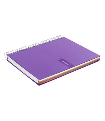 Cuaderno espiral liderpapel a4 micro crafty tapa forrada 120h 90gr cuadro 5mm 5 bandas 4 taladros color violeta