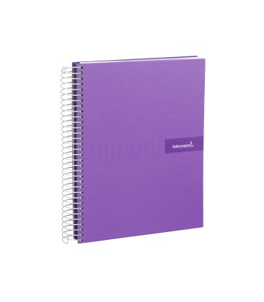 Cuaderno espiral liderpapel a4 micro crafty tapa forrada 120h 90gr cuadro 5mm 5 bandas 4 taladros color violeta