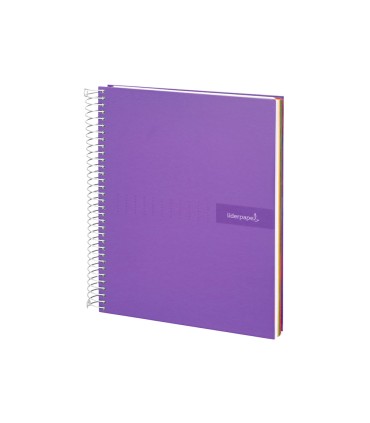 Cuaderno espiral liderpapel a4 micro crafty tapa forrada 120h 90gr cuadro 5mm 5 bandas 4 taladros color violeta