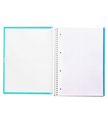 Cuaderno espiral liderpapel a4 micro crafty tapa forrada 120h 90gr cuadro 5mm 5 bandas 4 taladros color turquesa