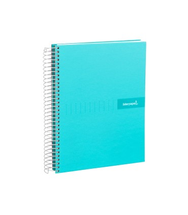 Cuaderno espiral liderpapel a4 micro crafty tapa forrada 120h 90gr cuadro 5mm 5 bandas 4 taladros color turquesa